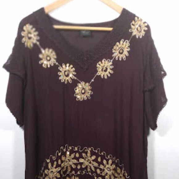 CALIFORNIA Woman Burgandy Sequins Tunic with Scarf Hem -Free Size - Picture 1 of 17